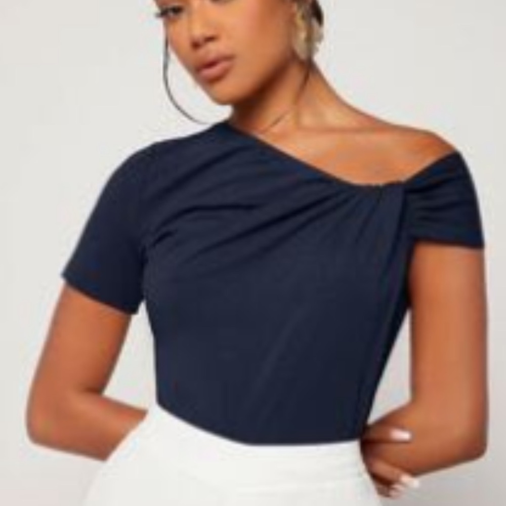Blue asymmetrical bodysuit
